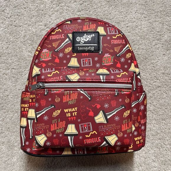 NEW A Christmas Story Leg Lamp Mini Backpack Loungefly Red Holiday Christmas Tag - Picture 1 of 12